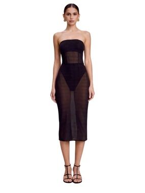 Khy by Kylie Jenner Mesh Tube Midi Dress - Size Medium - Black